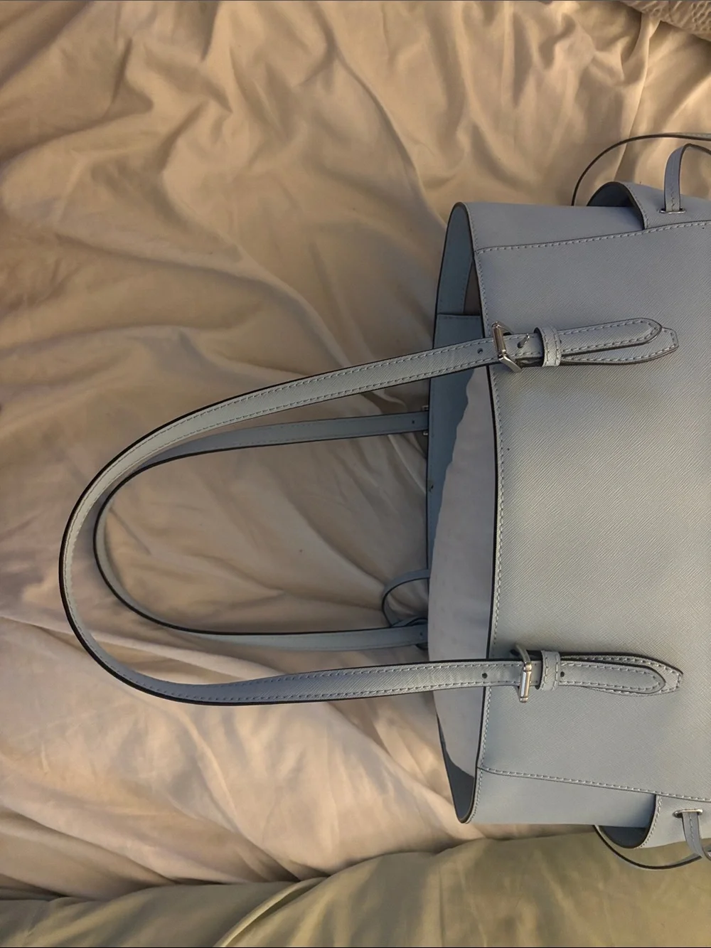 NWT Michael Kors Light Blue Saffiano Leather Tote with MK Charm
